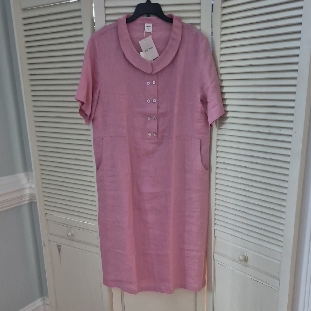 Lintico Pink Cotton Linen Shift Dress